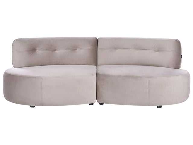 3 Seater Sofa Taupe Velvet Upholstery Curved Couch without Armrests Modern Living Room Beliani