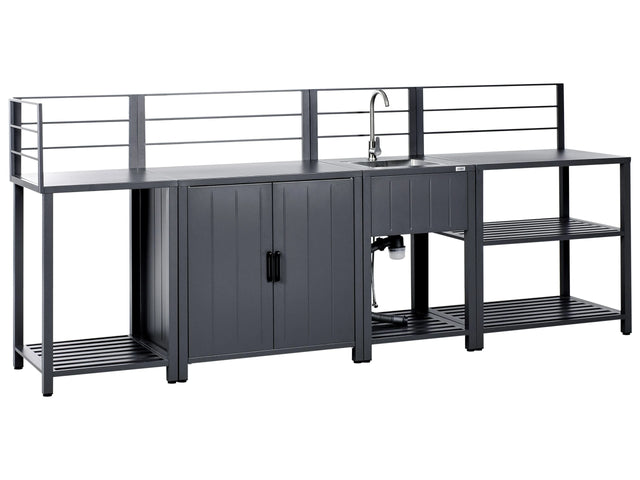 4 Piece Outdoor Kitchen Set Graphite Grey Aluminium Storage Cabinet Island Sink Outdoor Kitchen Cooking Station Beliani
