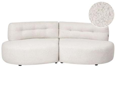 3 Seater Sofa Off-White Boucle Upholstery Curved Couch without Armrests Modern Living Room Beliani