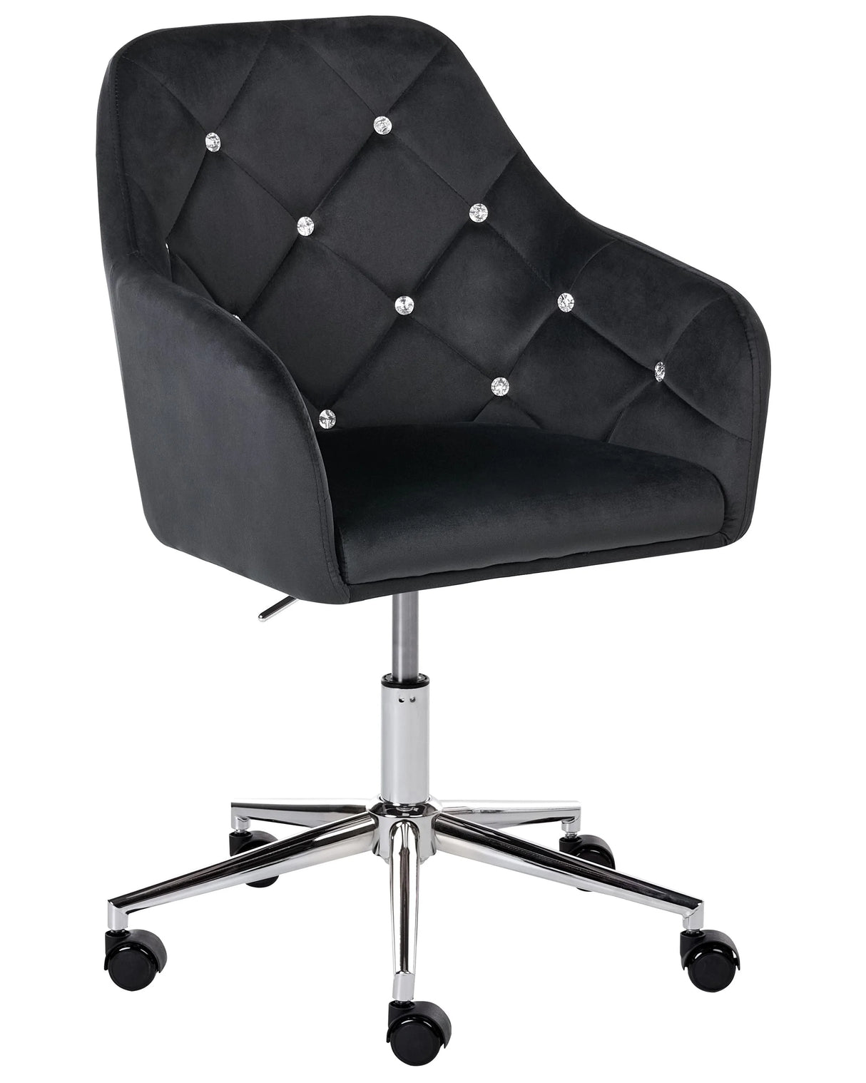 Office Chair Black Velvet Gas Lift Height Adjustable with Crystals Tufted Backrest and Full Swivel Glam Style Home Office Beliani