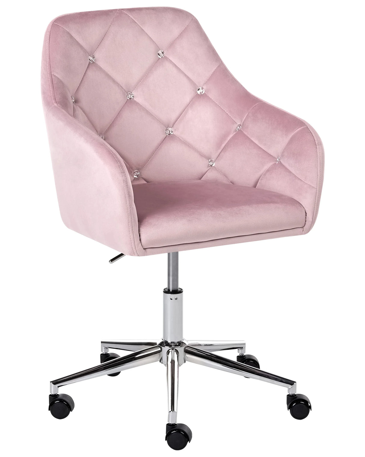 Office Chair Pastel Pink Velvet Gas Lift Height Adjustable with Crystals Tufted Backrest and Full Swivel Glam Style Home Office Beliani
