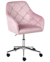 Office Chair Pastel Pink Velvet Gas Lift Height Adjustable with Crystals Tufted Backrest and Full Swivel Glam Style Home Office Beliani
