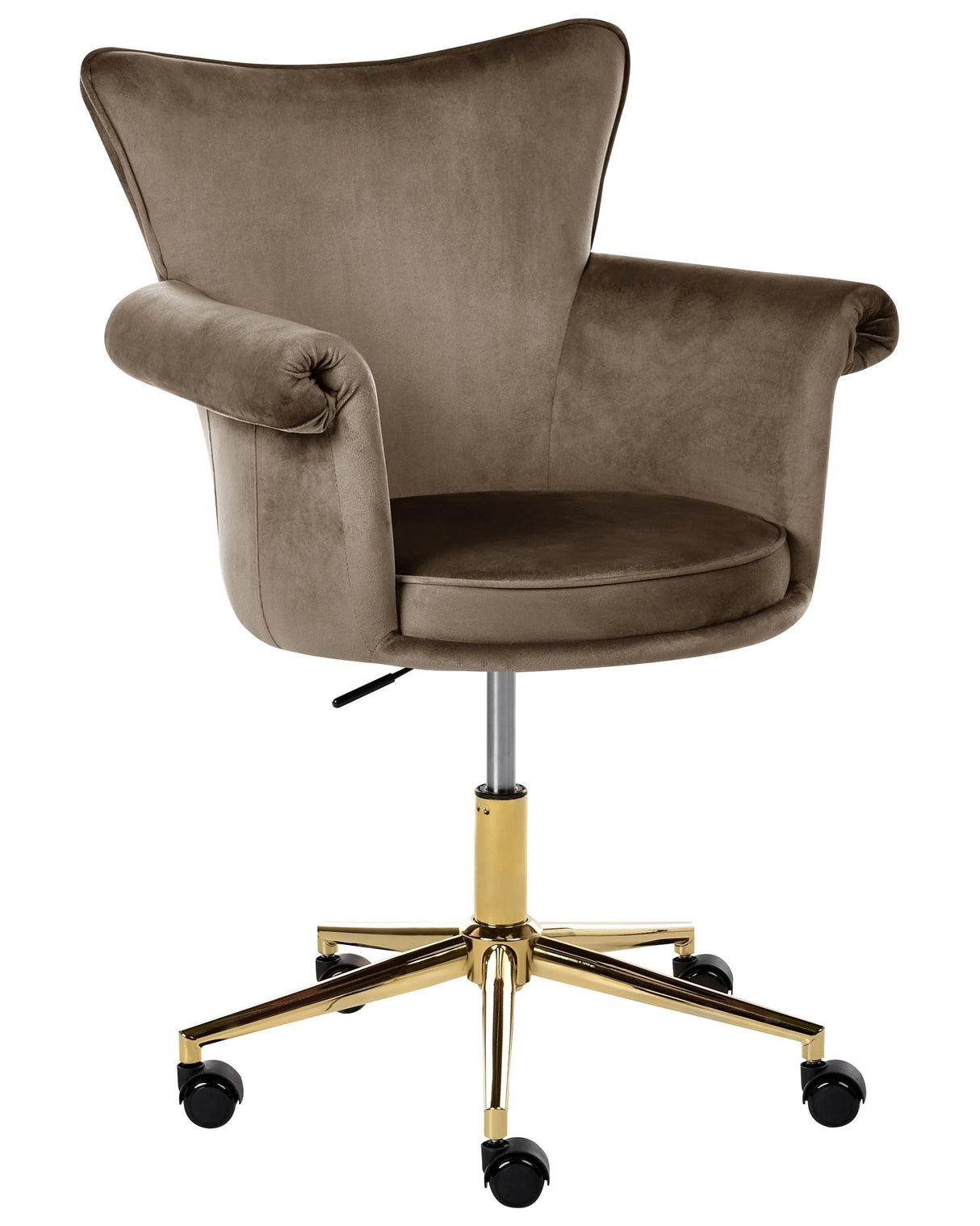 Office Chair Taupe Velvet Gas Lift Height Adjustable Full Swivel Rolled Armrests Modern Style Home Office Beliani