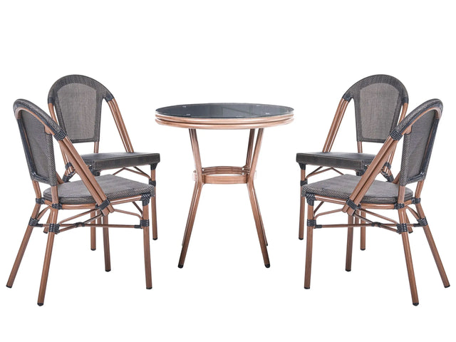 4 Seater Garden Dining Set Grey PE Rattan Top  70 Table and 4 Stackable Aluminium Frame Beliani