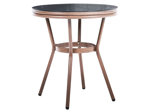 Garden Table Grey PE Rattan Top  70 cm Glass and Aluminium Frame Beliani