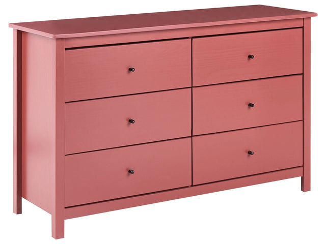 6 Drawer Chest Burgundy Solid Pine Wood Scandinavian Style Living Room Storage Beliani