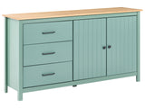 Sideboard Green 2 Door Shelves and Drawers Pine Wood Storage Living Room Scandinavian Style Beliani