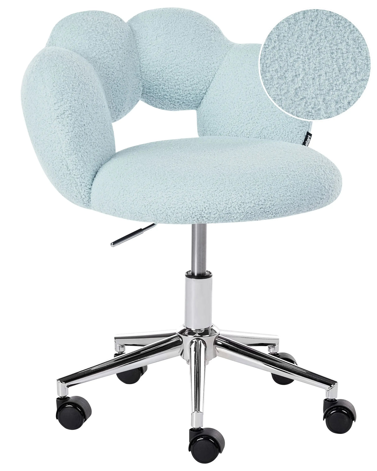 Office Chair Light Blue Boucle Gas Lift Height Adjustable Full Swivel Armless Vanity Chair Modern Style Home Office Kids Room Beliani