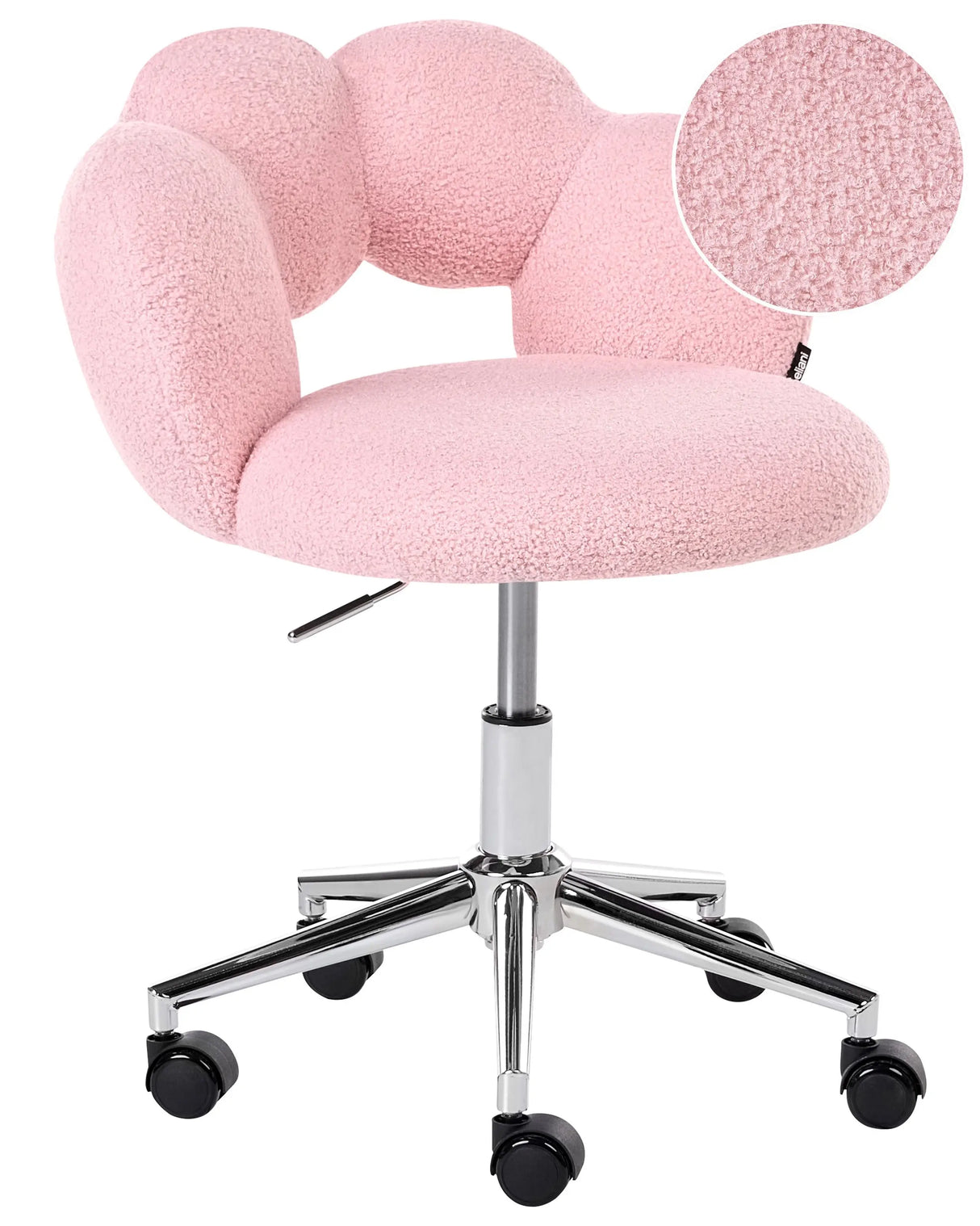 Office Chair Pink Boucle Gas Lift Height Adjustable Full Swivel Armless Vanity Chair Modern Style Home Office Kids Room Beliani