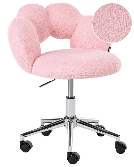 Office Chair Pink Boucle Gas Lift Height Adjustable Full Swivel Armless Vanity Chair Modern Style Home Office Kids Room Beliani