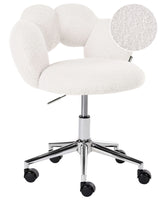 Office Chair White Boucle Gas Lift Height Adjustable Full Swivel Armless Vanity Chair Modern Style Home Office Kids Room Beliani