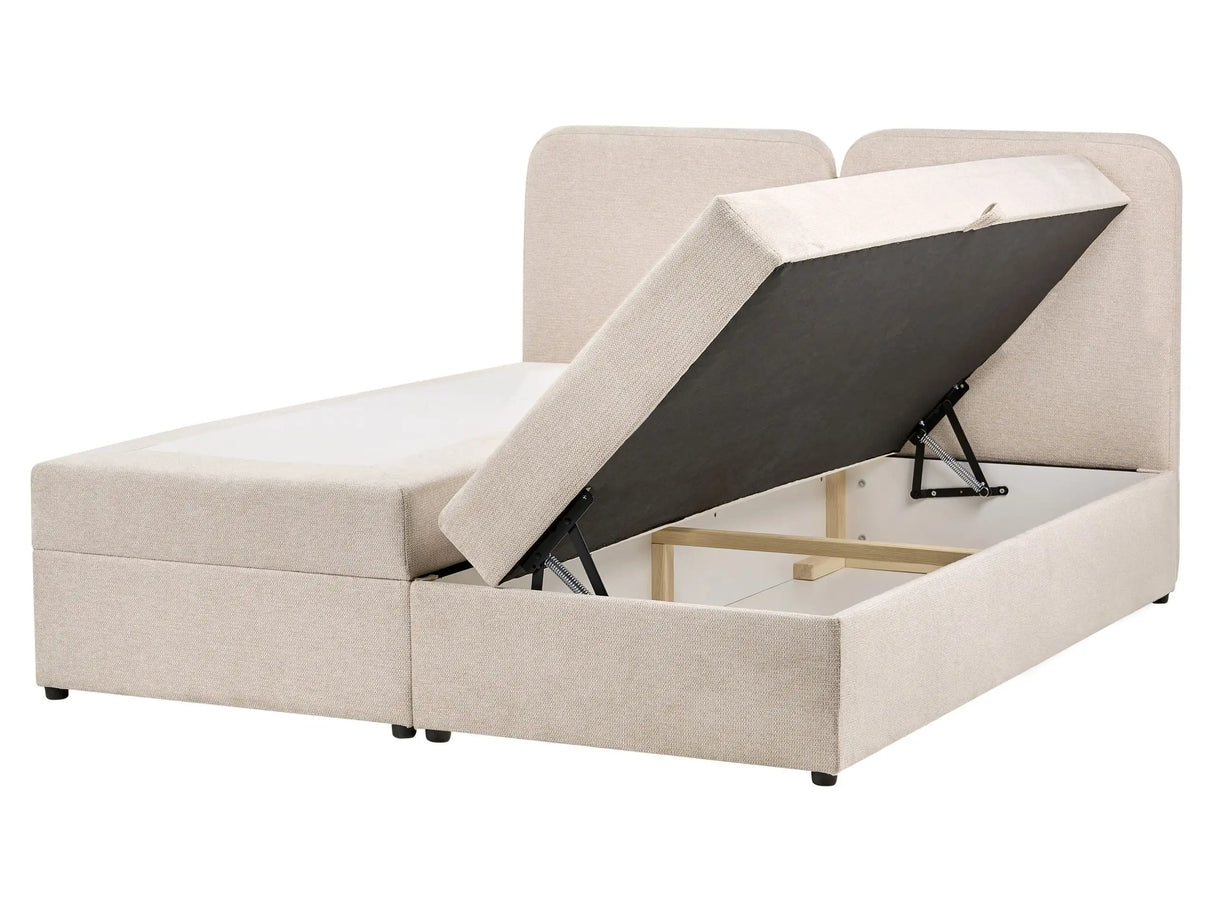 Divan Bed with Storage Light Beige Fabric Upholstery EU King Size 5ft3 Lift Up Ottoman Headboard Water-Repellent Beliani