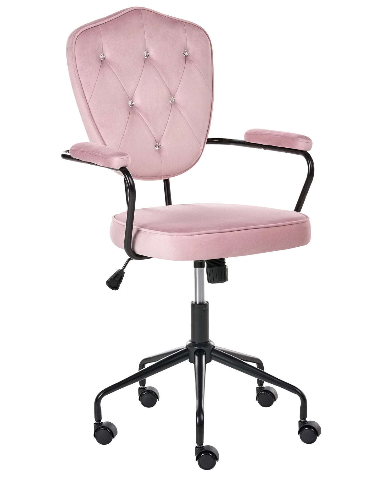 Office Chair Pastel Pink Velvet Height Adjustable Seat and Backrest with Crystals Tufted Backrest and Full Swivel Glam Style Home Office Beliani
