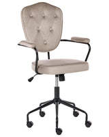 Office Chair Taupe Velvet Height Adjustable Seat and Backrest with Crystals Tufted Backrest and Full Swivel Glam Style Home Office Beliani