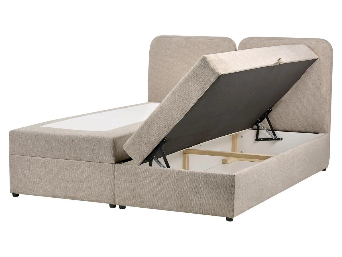 Divan Bed with Storage Taupe Fabric Upholstery EU King Size 5ft3 Lift Up Ottoman Headboard Water-Repellent Beliani