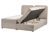 Divan Bed with Storage Taupe Fabric Upholstery EU King Size 5ft3 Lift Up Ottoman Headboard Water-Repellent Beliani