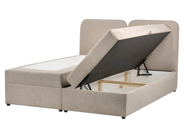 Divan Bed with Storage Taupe Fabric Upholstery EU King Size 5ft3 Lift Up Ottoman Headboard Water-Repellent Beliani
