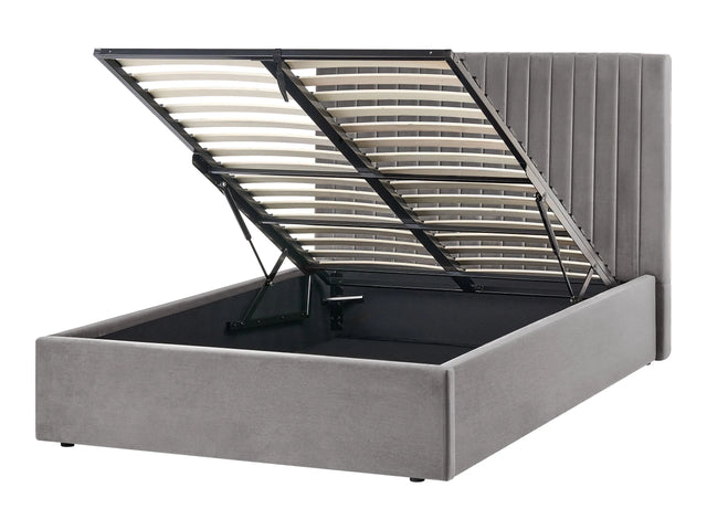 Ottoman Bed Grey Velvet Upholstery EU Small Double Size Tufted Headboard Storage Function Beliani