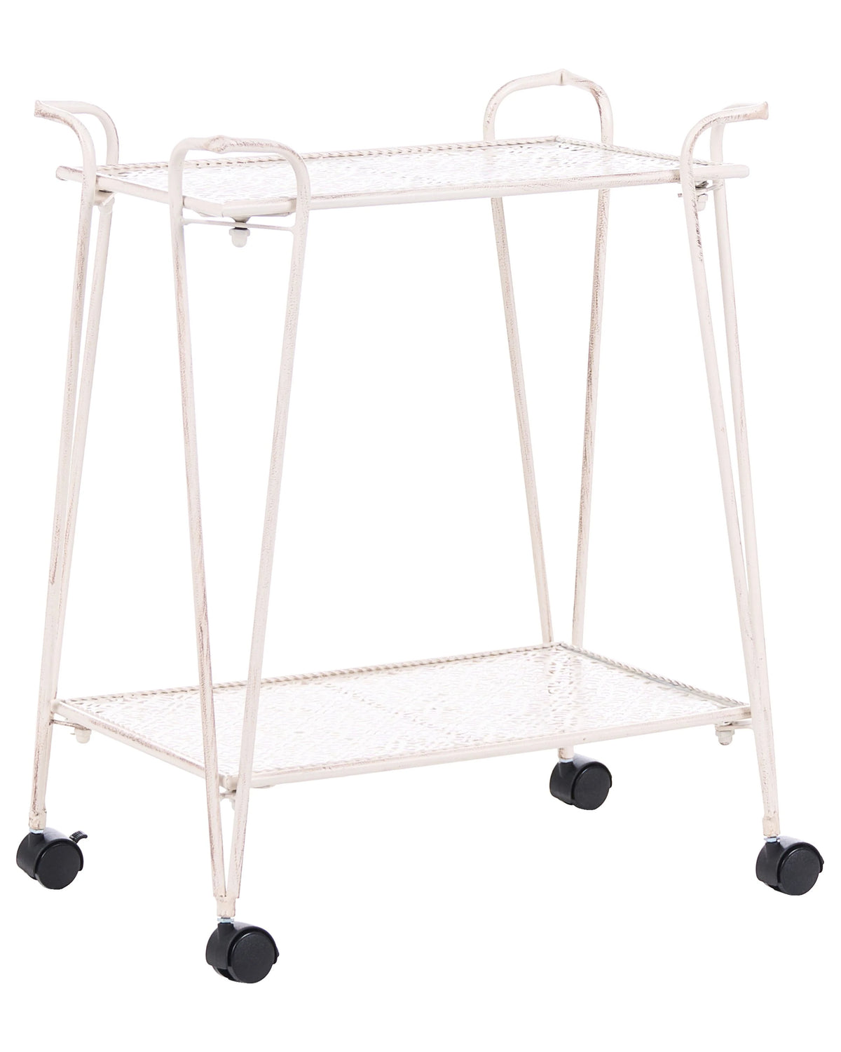 Shelving Unit Iron White 2 Tier Shelves Mobile with Wheels Bathroom Retro Style Beliani