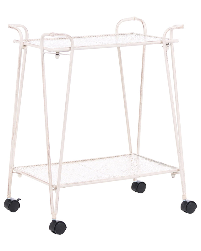 Shelving Unit Iron White 2 Tier Shelves Mobile with Wheels Bathroom Retro Style Beliani