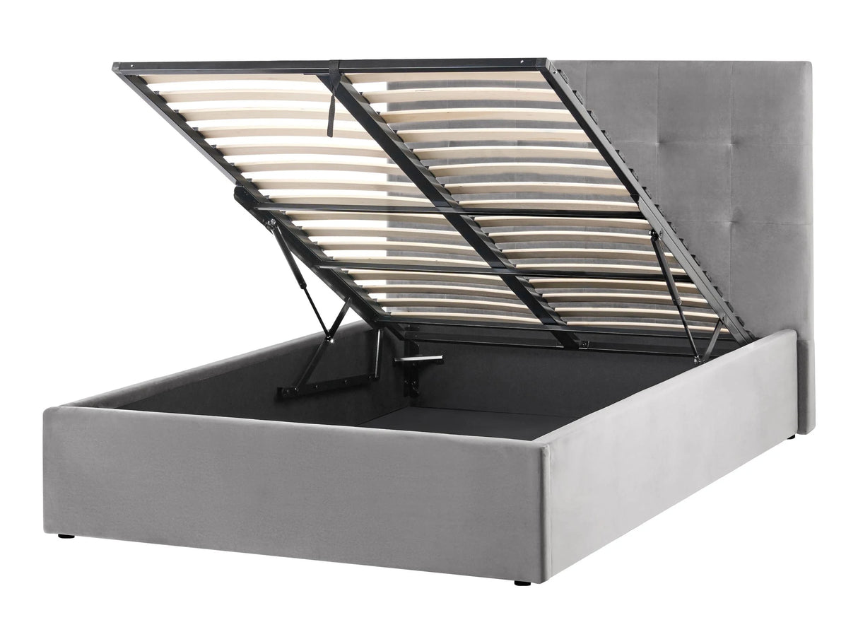 Ottoman Bed Grey Velvet Upholstery EU Small Double Size Headboard Storage Function Modern Design Beliani