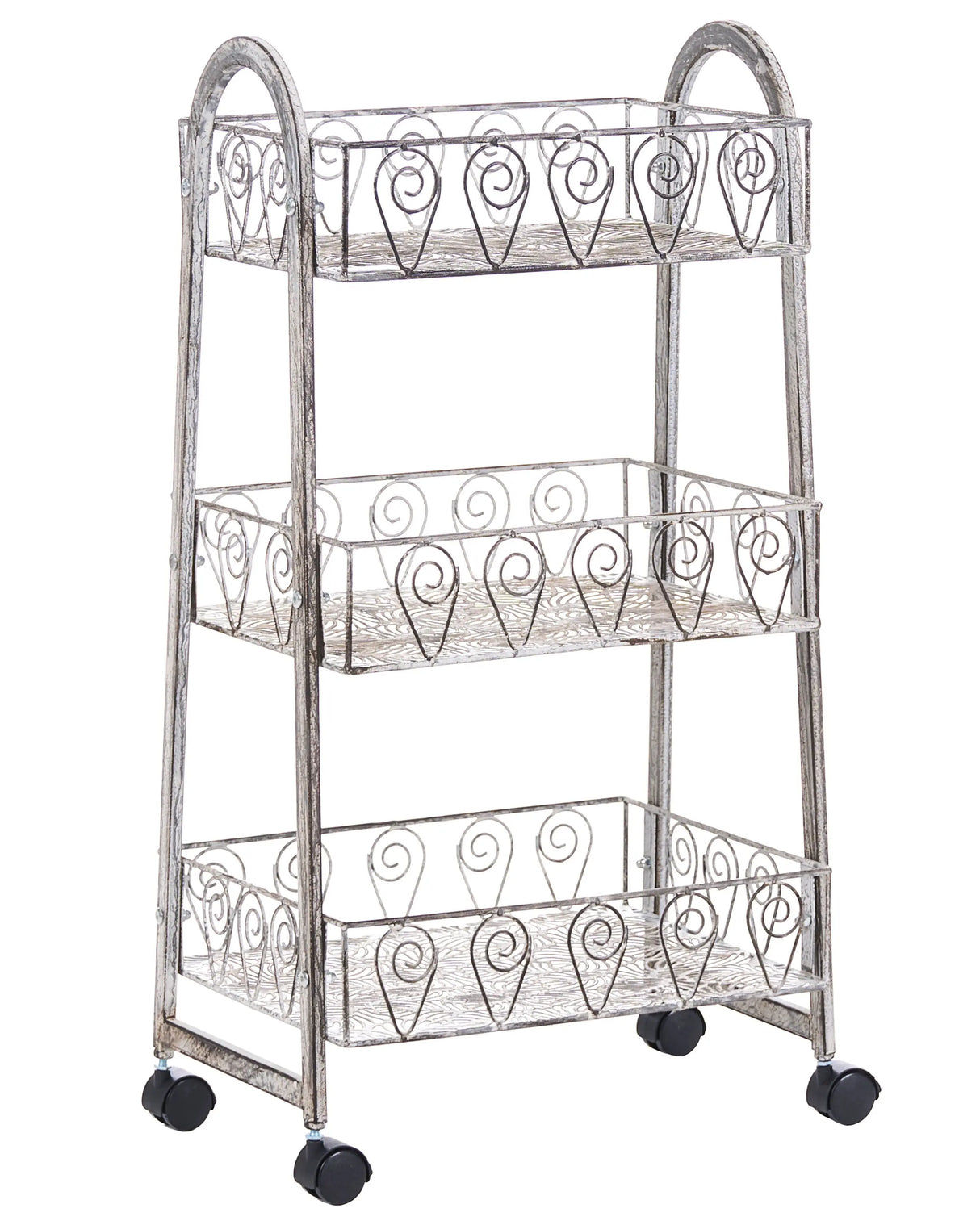Shelving Unit Iron White 3 Tier Shelves Mobile with Wheels Bathroom Retro Style Beliani