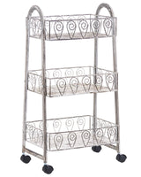 Shelving Unit Iron White 3 Tier Shelves Mobile with Wheels Bathroom Retro Style Beliani
