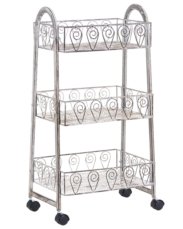 Shelving Unit Iron White 3 Tier Shelves Mobile with Wheels Bathroom Retro Style Beliani