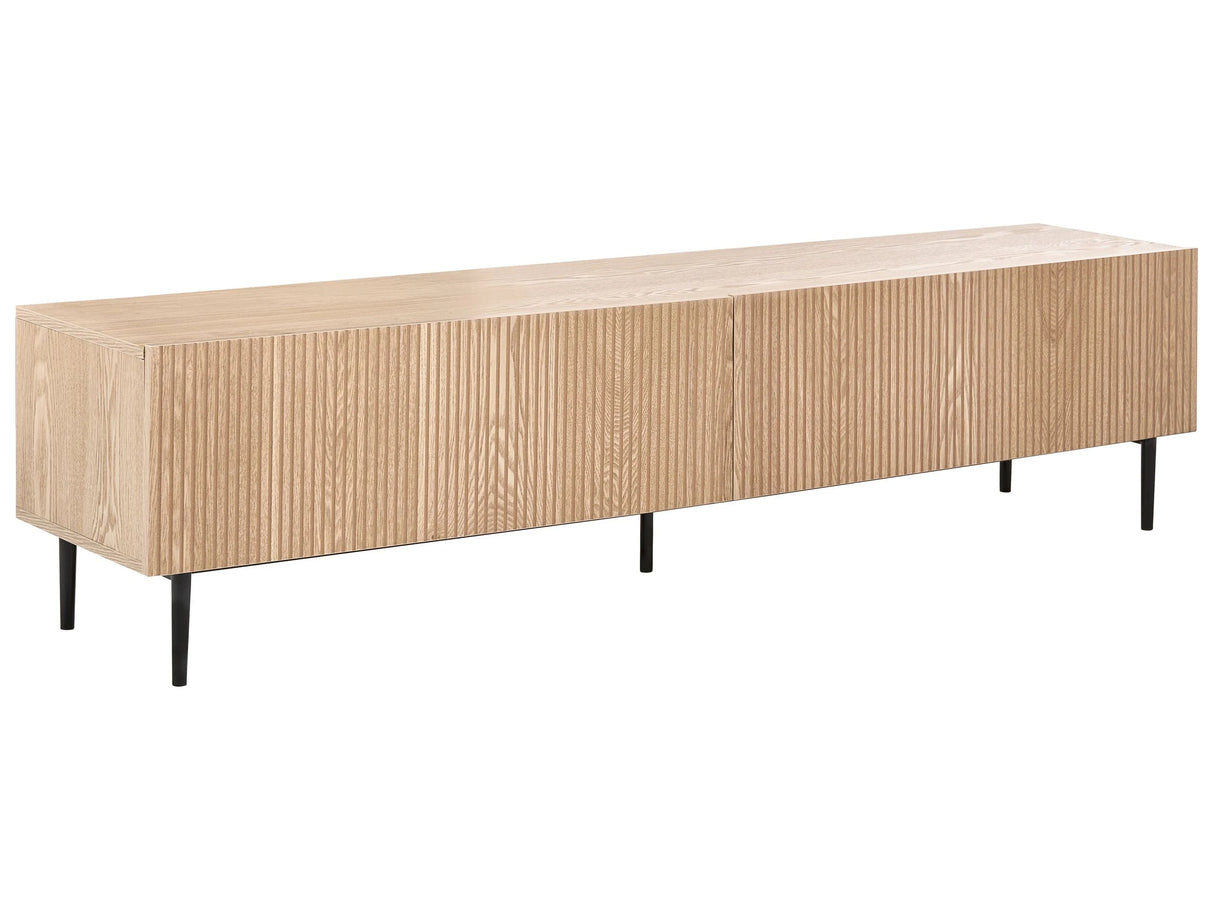TV Stand Light Ash Wood MDF Natural Ash Wood Veneer Ribbed Front 2 Drawers Living Room Modern Beliani