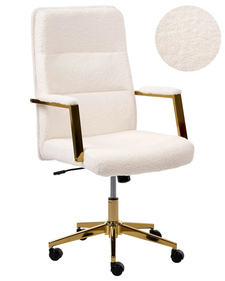 Executive Office Chair Off-White Boucle Upholstery Seat Height Adjustment Tilt Swivel Padding Beliani