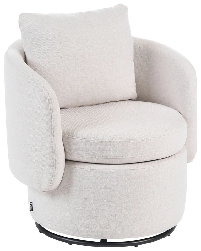 Armchair Off-White Fabric 360 Swivel Base with Storage Scatter Cushion Retro Style Living Room Reading Nook Beliani