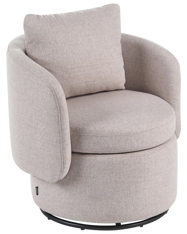 Armchair Beige Fabric 360 Swivel Base with Storage Scatter Cushion Retro Style Living Room Reading Nook Beliani