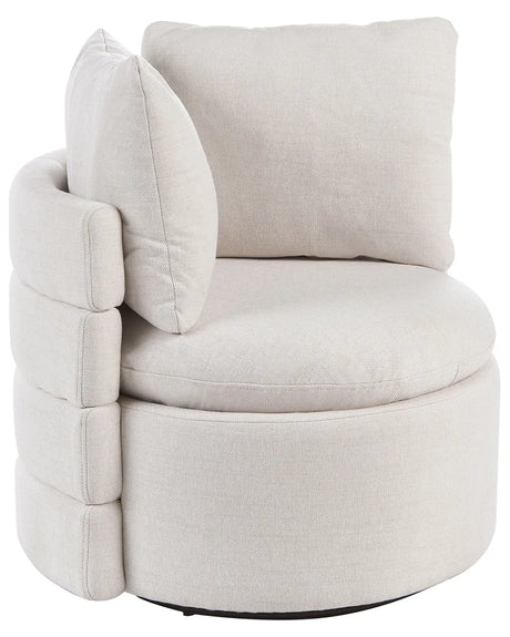 Armchair Off-White Fabric 360 Swivel Base with Storage Scatter Cushions Retro Style Living Room Reading Nook Beliani