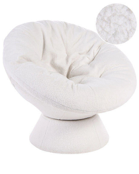 Armchair Off-White Boucle 360 Swivel Base Papasan Bowl Chair Modern Style Living Room Reading Nook Beliani