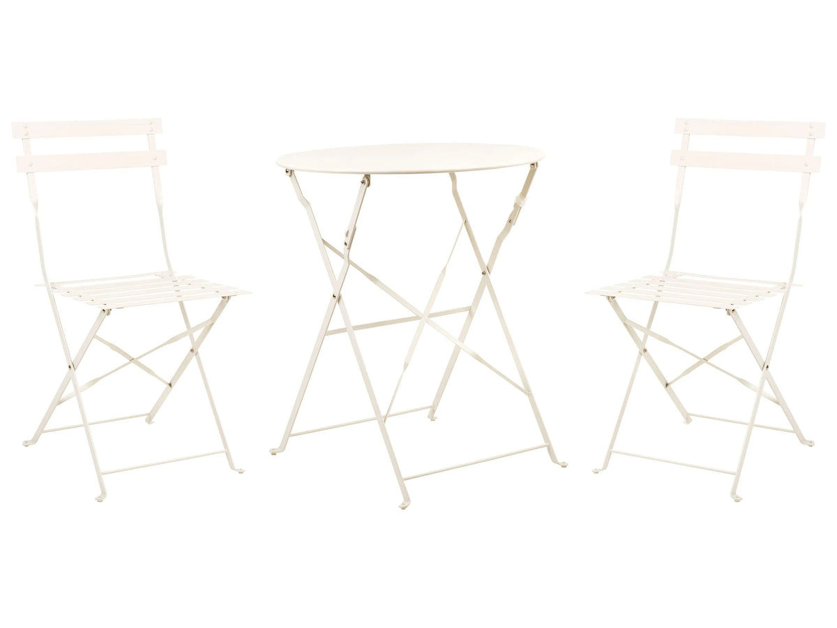 3 Piece Bistro Set Off-White Metal Folding Slatted Seat Back Outdoor Beliani