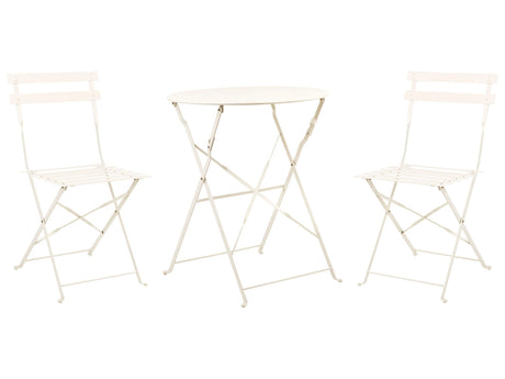 3 Piece Bistro Set Off-White Metal Folding Slatted Seat Back Outdoor Beliani