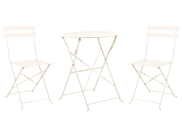 3 Piece Bistro Set Off-White Metal Folding Slatted Seat Back Outdoor Beliani