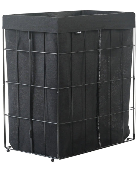 Laundry Basket Black Metal Frame Fabric Liner Foldable Handmade Bathroom 100l Beliani
