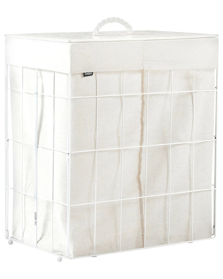 Laundry Basket White Bamboo Lid Metal Frame Fabric Liner Foldable Bathroom 100l Beliani
