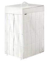 Laundry Basket White Bamboo Lid Metal Frame Fabric Liner Foldable Bathroom 72 l Beliani