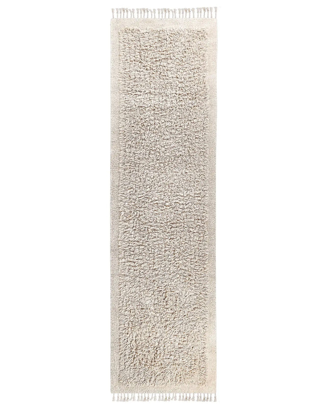 Area Rug Light Beige Cotton 80 x 300 cm Shaggy Rectangular with Tassels Boho Style Beliani