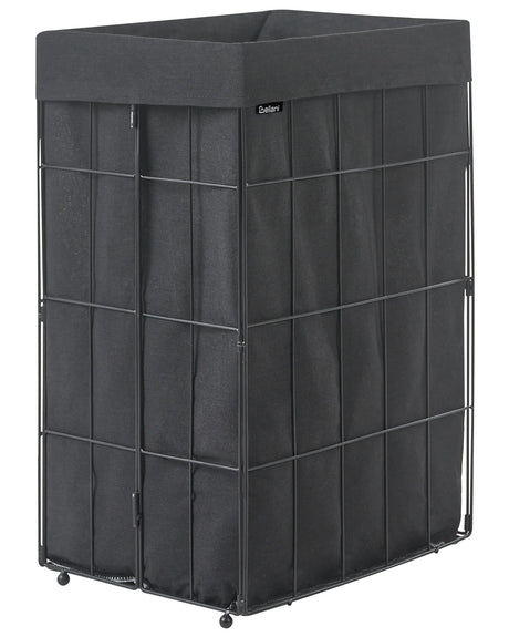 Laundry Basket Black Metal Frame Fabric Liner Foldable Handmade Bathroom 72l Beliani