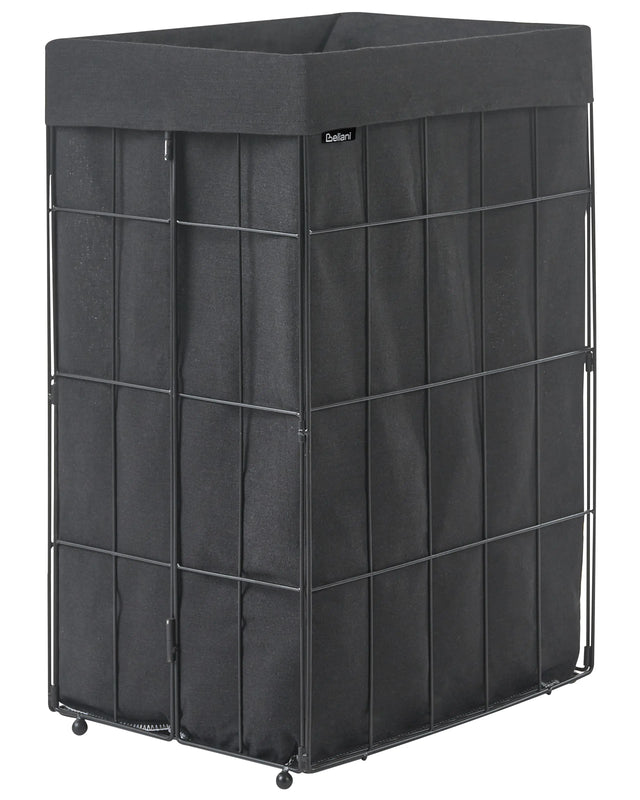 Laundry Basket Black Metal Frame Fabric Liner Foldable Handmade Bathroom 72l Beliani