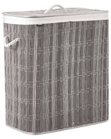Laundry Basket Grey Fabric with Lid and Removable 2 Compartments Liner Foldable Bathroom Handmade 100l Beliani
