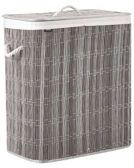 Laundry Basket Grey Fabric with Lid and Removable 2 Compartments Liner Foldable Bathroom Handmade 100l Beliani