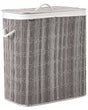 Laundry Basket Grey Fabric with Lid and Removable 2 Compartments Liner Foldable Bathroom Handmade 100l Beliani
