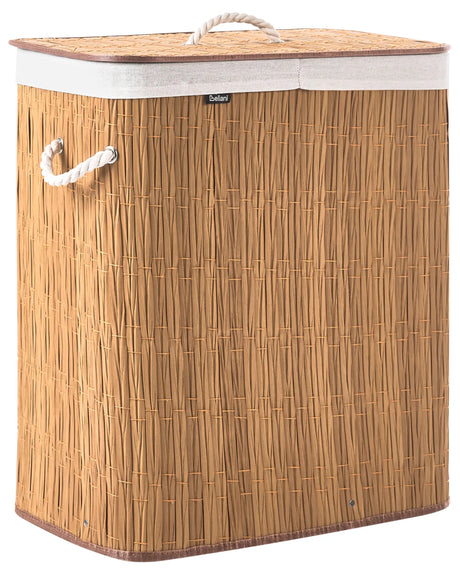 Laundry Basket Brown Fabric with Lid and Removable 2 Compartments Liner Foldable Bathroom Handmade 100l Beliani