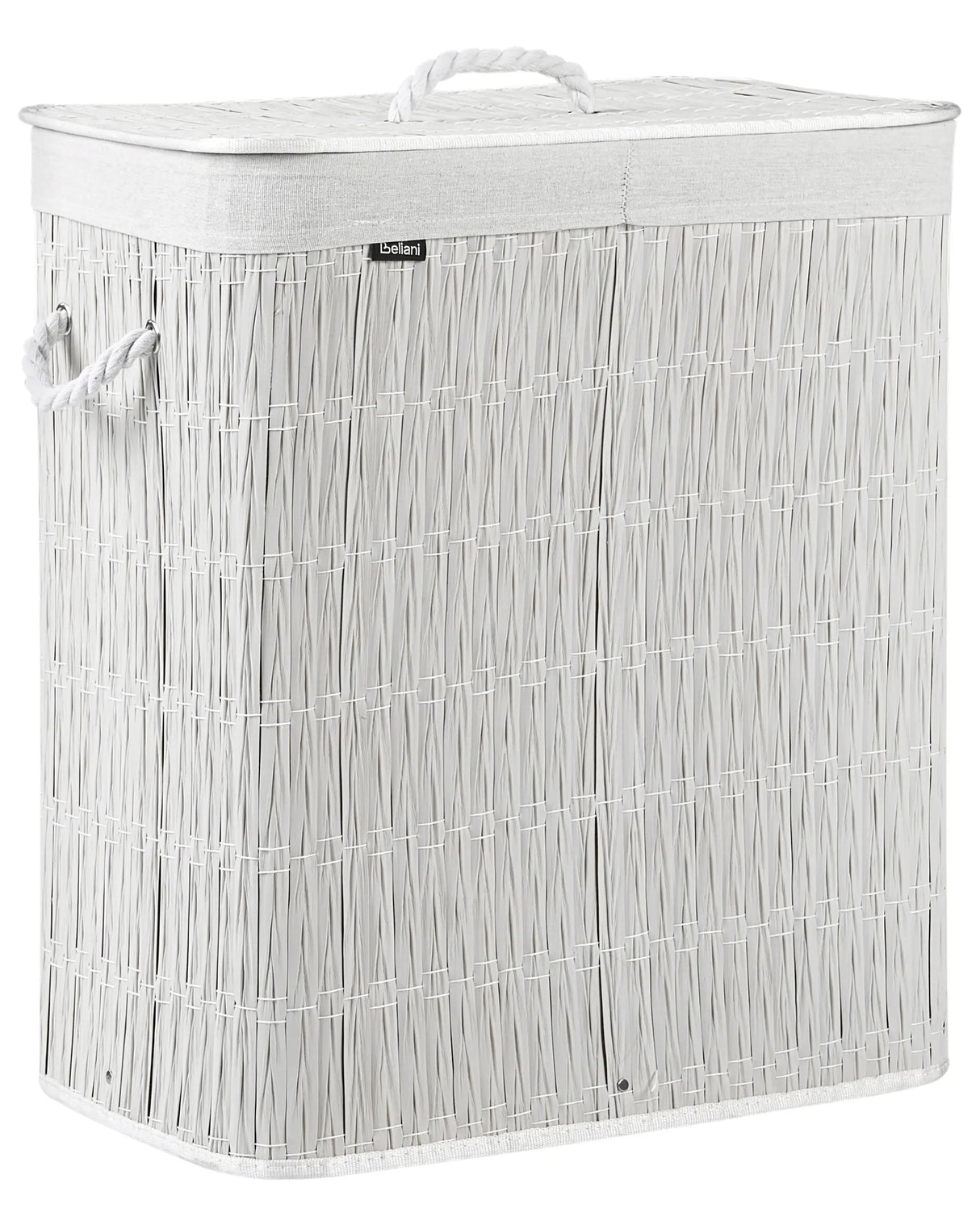 Laundry Basket White Fabric with Lid and Removable 2 Compartments Liner Foldable Bathroom Handmade 100l Beliani