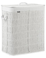Laundry Basket White Fabric with Lid and Removable 2 Compartments Liner Foldable Bathroom Handmade 100l Beliani