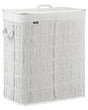 Laundry Basket White Fabric with Lid and Removable 2 Compartments Liner Foldable Bathroom Handmade 100l Beliani